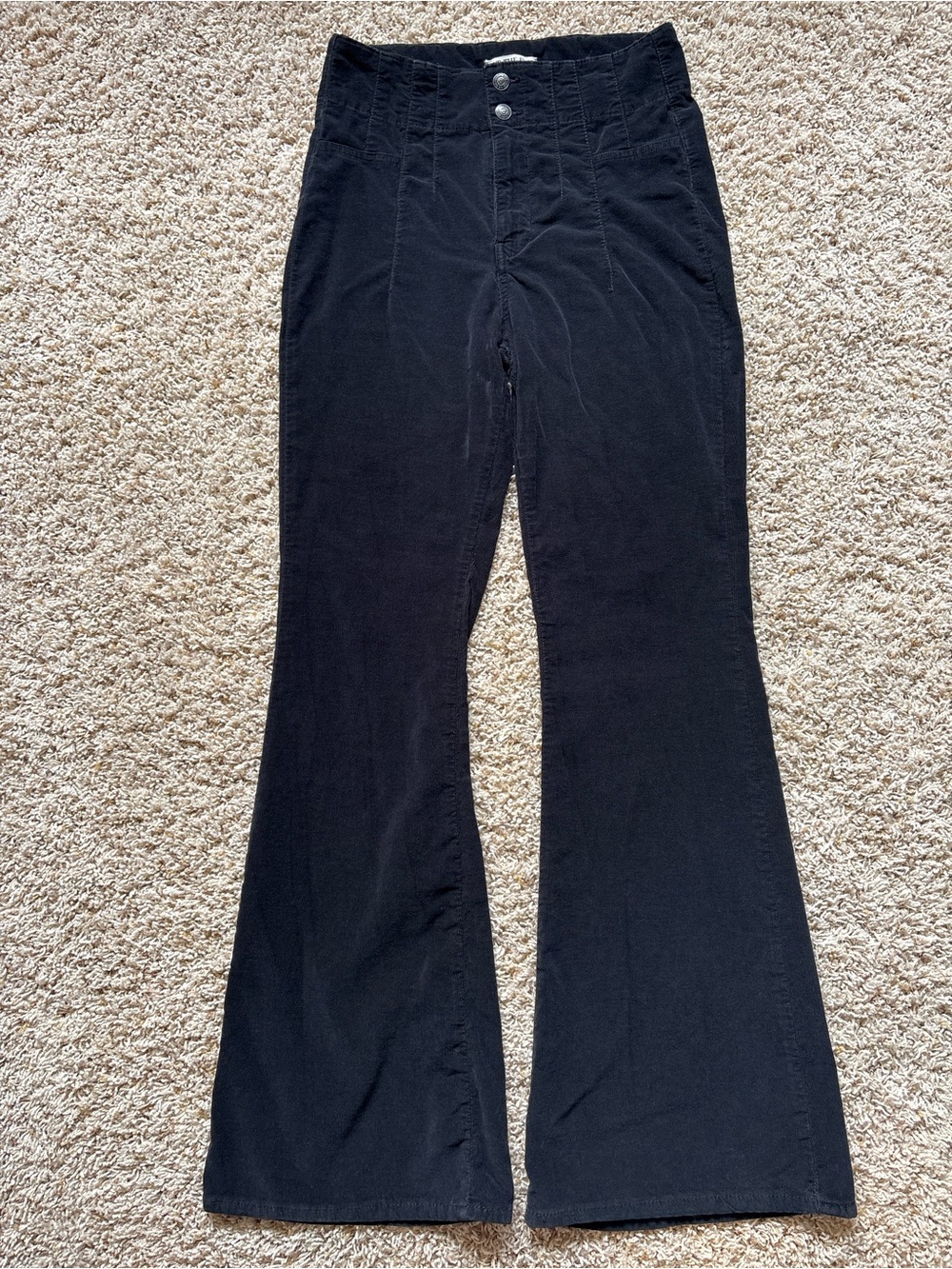 Free People We the Free Women's Black Jayde Cord High Rise Flare Corduroy Sz 29